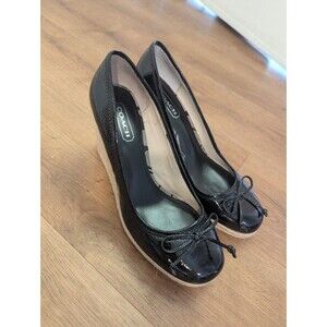 COACH Black Patent Leather Bow Wedge Pumps Espadrille Y2K Era Women Size missing